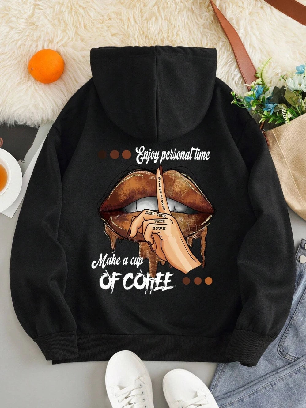 Weiche, kleine, übergroße Sweatshirt-Fleece-Hoodies mit Aufdruck - So ist Leben