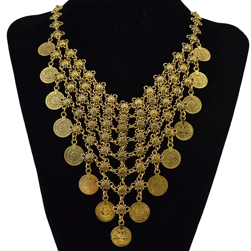 Türkei Bohemian Schwarz Blau Stein Ethnische Münze Quaste Halskette Türkische Gypsy Boho Strand Halsband Lätzchen Indien Halskette für Frauen Party So ist Leben