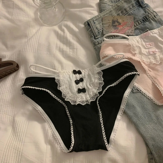 Lolita Süße Schleife Sexy Spitzenunterwäsche Damen Niedrige Taille Atmungsaktiv Rosa Niedliche Baumwollhöschen Bequeme weibliche Slips So ist Leben