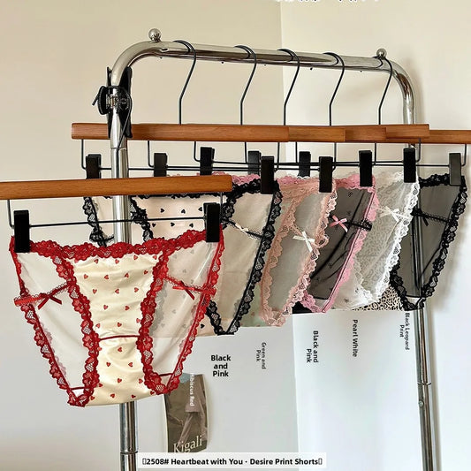 Bequeme Pure Desire Damenunterwäsche, Spitzenbesatz, Schmetterlingsknoten-Druck, Dreieckshöschen, niedrige Taille, Nylongewebe, atmungsaktiv, A... So ist Leben