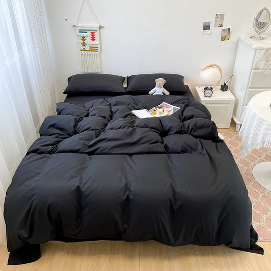 Schwarzes Bettwäsche set weiches Bettwäsche set gewaschener Baumwoll bett bezug Kissen bezug und Bettlaken постельное бельё набор Home Bettwäsche So ist Leben