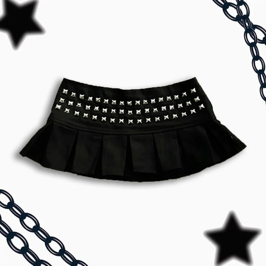 Y2k Kleidung Gothic Punk Damen Kleidung Nieten Mini Rock Harajuku Sexy Ultra Kurze Nieten Faltenrock Hot Girl Kawaii Rock So ist Leben