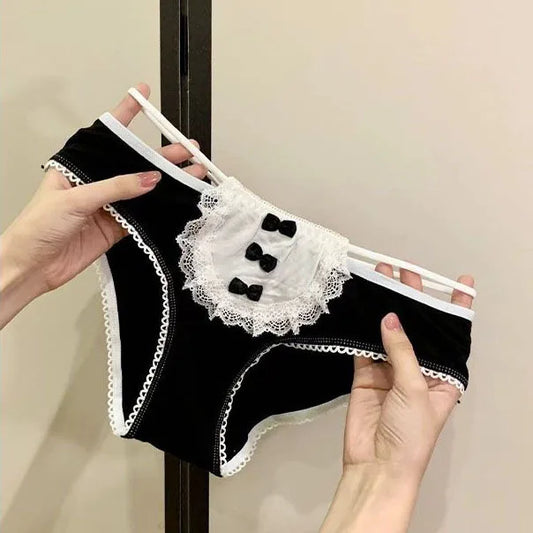 Lolita Süße Schleife Sexy Spitzenunterwäsche Damen Niedrige Taille Atmungsaktiv Rosa Niedliche Baumwollhöschen Bequeme weibliche Slips So ist Leben