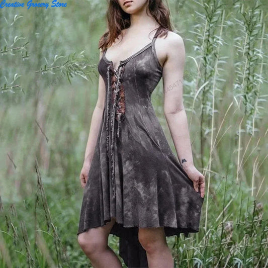 Halloween Mittelalter Renaissance Vintage Gothic Punk Hexenkleid Schlank Pirat Wikinger Cosplay Kostüm Frauen Sexy Sling Dress Up So ist Leben