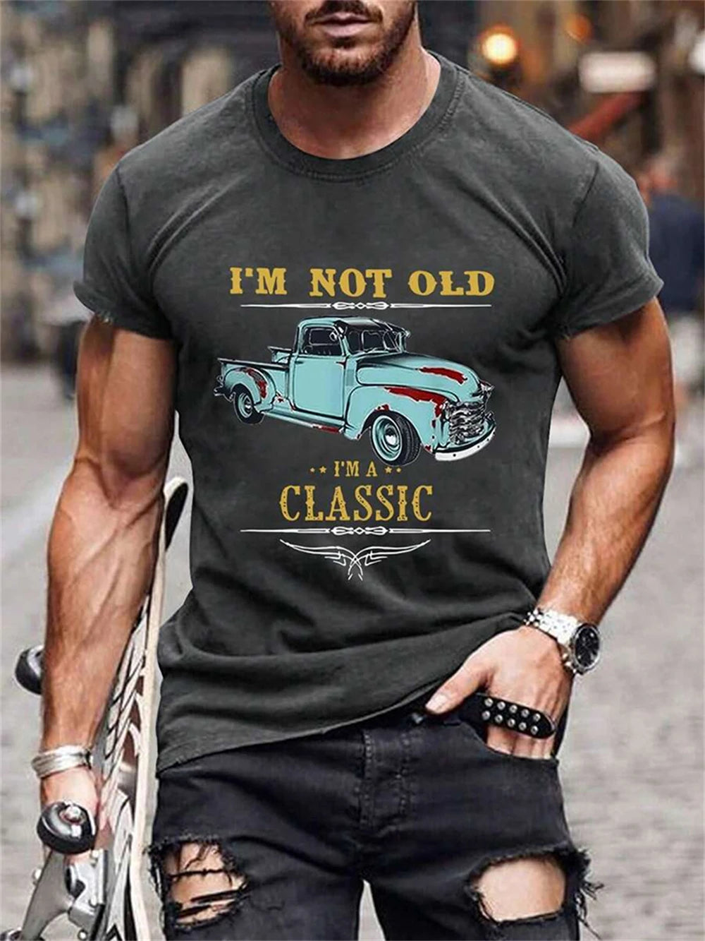 Lässiges T-Shirt aus weichem Stoff mit klassischem Auto-Grafikdruck - So ist Leben