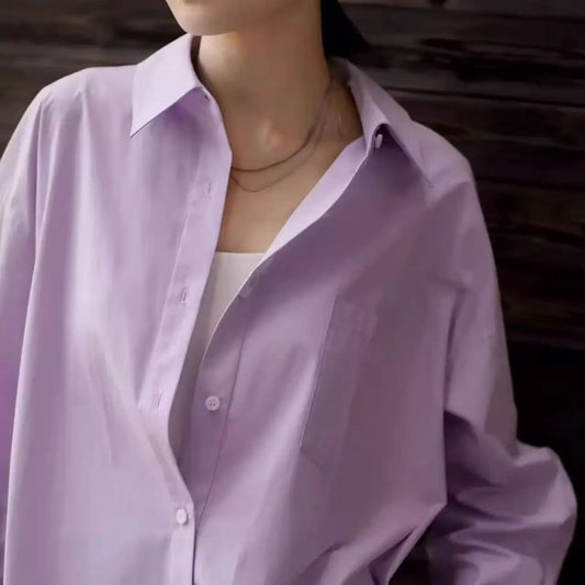 Lose Langarm Gestreiften Patchwork Süße Frische Stil frauen Hemd Frühling Herbst Neue Ankunft College Stil Lila Polyester So ist Leben