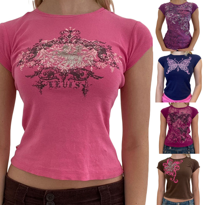 Y2k Fairy Grunge Shirt Top für Damen Kurzarm Vintage Grafik Crop Tee Top Ästhetische Goth Grunge Kleidung Streetwear So ist Leben