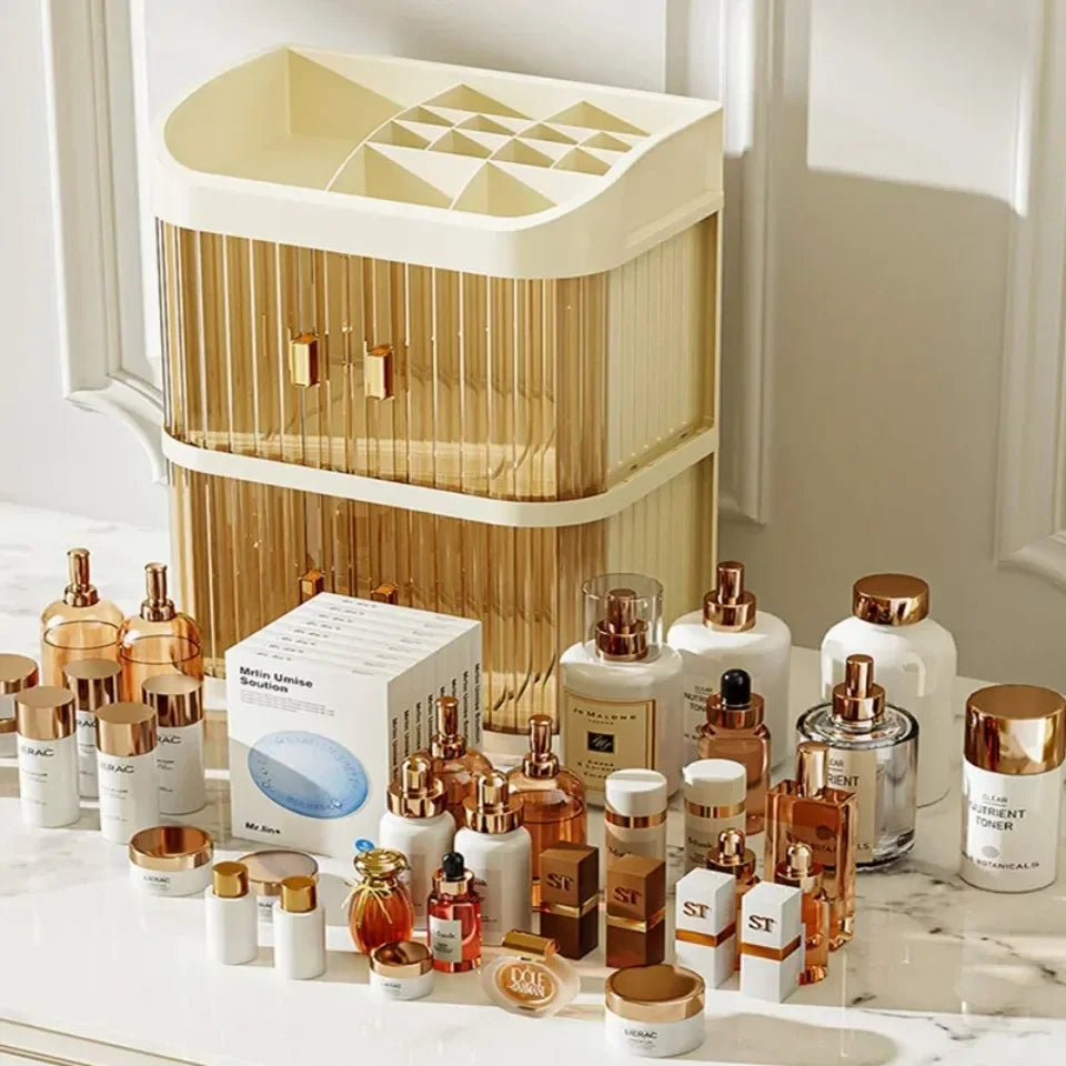 Make-up-Aufbewahrungsbox, großes Fassungsvermögen, Schminktisch, Aufbewahrungsregal, staubdicht, Kosmetik-Organizer, Kosmetikbehälter, Schubladen-Organizer So ist Leben