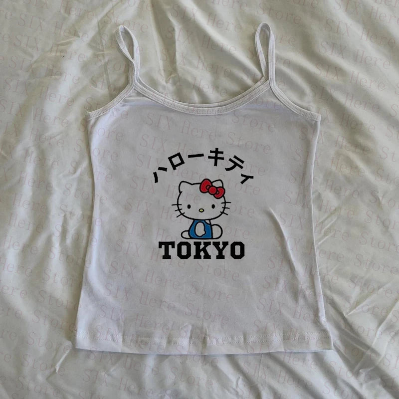 Sanrio Hello Kitty New Sweet Suspender Women Cute Slim Tank Top Y2k Tees Summer Clothes Spicy Girl Cartoon Print Fashion Vest So ist Leben