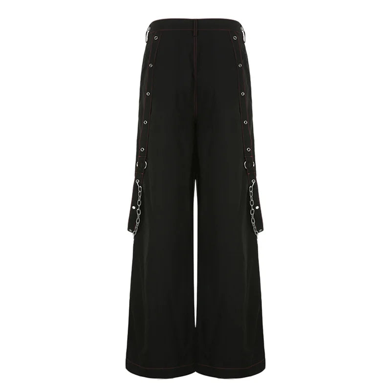Gothic Frauen Punk Cargo Hosen Dark Academia Ästhetische Hohe Taille Baggy Hosen mit Taschen Grunge Streetwear Y2k So ist Leben