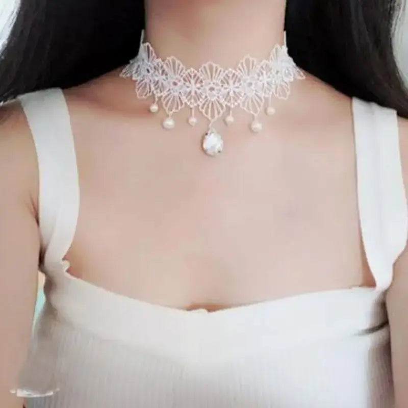Anhänger weiße Spitzenkragen-Halskette für Frauen und Mädchen, dunkler Loli-Stil, Halloween-Schmuck - So ist Leben