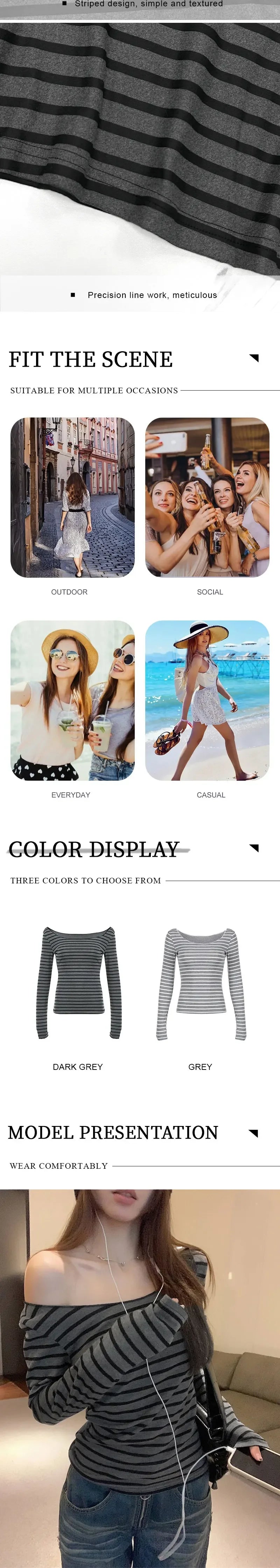 Frühling Herbst Damen Neue japanische Grundmodelle Schlankes langärmeliges gestreiftes T-Shirt Trägerloses koreanisches Street Style y2k dünne Tops So ist Leben