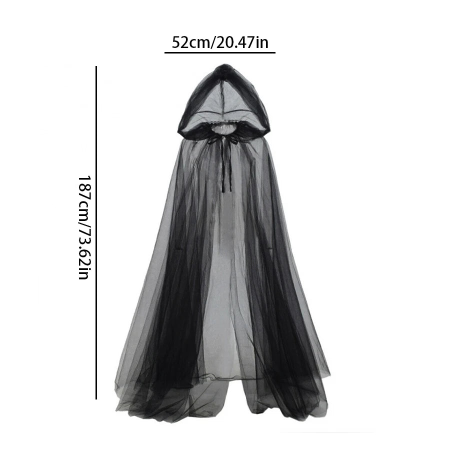 Schwarzer Brautschal Hexe Vampir Cosplay Umhang Halloween Doppelumhang Spiel Party Kostüm Requisiten Urlaub Dress Up So ist Leben