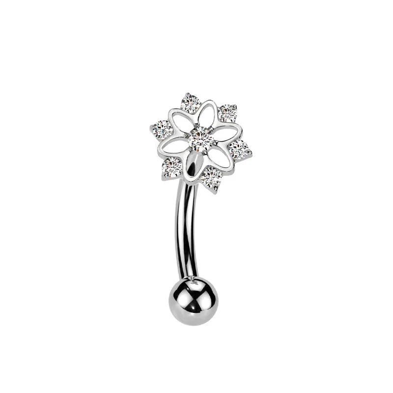 Großhandel ASTM F136 Titan Blumen Rook Piercing Sterne Augenbraue Intarsien CZ 16G Innengewinde Banane Gebogene Lippe Nabel Piercing So ist Leben