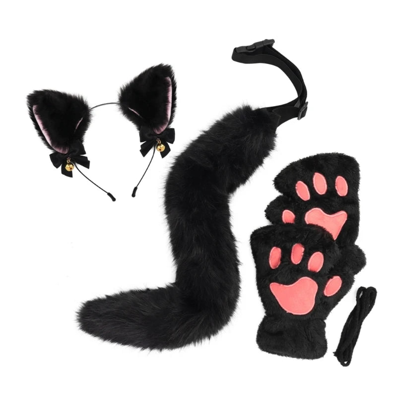Katzenkostüm mit Stirnband, Schwanz und Handschuhen für Halloween für Mädchen So ist Leben