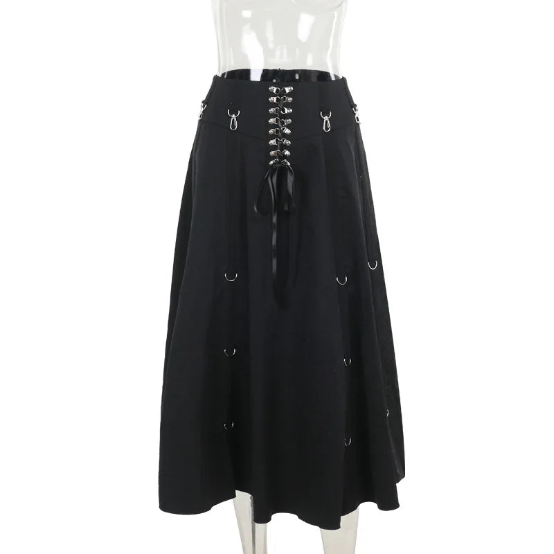 Goth Dark Acubi Mode Schwarz Swing A-linie Rock Punk Grunge Metall Schnalle Streetwear Frauen Bandage Röcke Mall Gothic Alt Tuch So ist Leben
