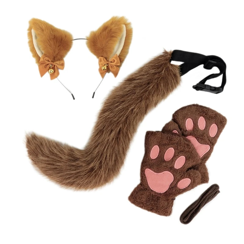Katzenkostüm mit Stirnband, Schwanz und Handschuhen für Halloween für Mädchen So ist Leben