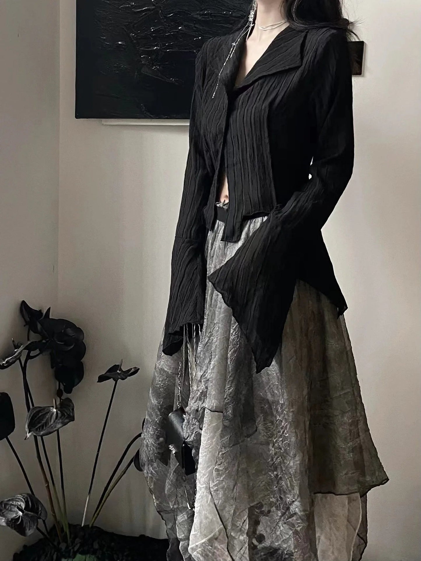 Karrram Gothic Schwarz Hemd Yamamoto Stil Dark Ästhetischen Bluse Frauen Unregelmäßigen Designer Kleidung Emo Alt Kleidung Grunge Tops Y2k So ist Leben