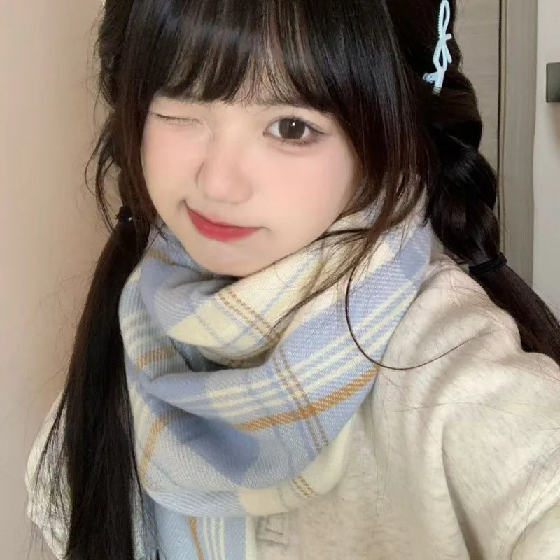 Retro koreanischen Stil Damen Schal Winter warm Quastenbesatz Nachahmung Kaschmir Schal Wrap Polyester frisch süß cremiger Stil So ist Leben