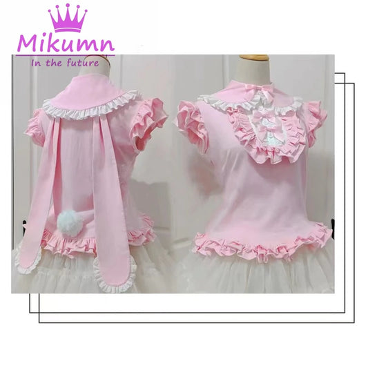 Lolita T‑Shirt mit Schleife & modernem Umlegekragen