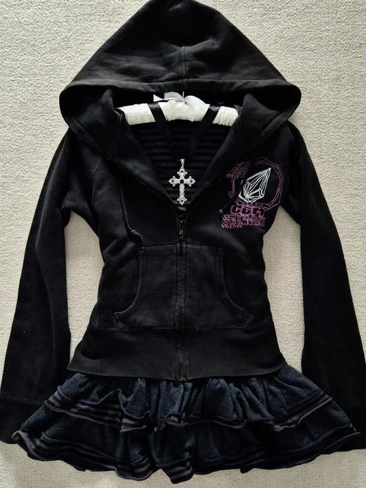 Y2k Frau Kleidung Hoodies Vintage Winter Gothic Hot Girl Grunge Grafik Hoodie Zip Up Koreanische Dünne Kapuze High Street Femme Hoody So ist Leben