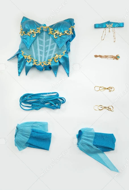 MOBBUNNY Damen Bloom Derivative Sexy Dessous-Kleid, tief ausgeschnitten, unregelmäßiges blaues Kleid mit Ärmeln, Halsband, Cosplay-Kostüm So ist Leben