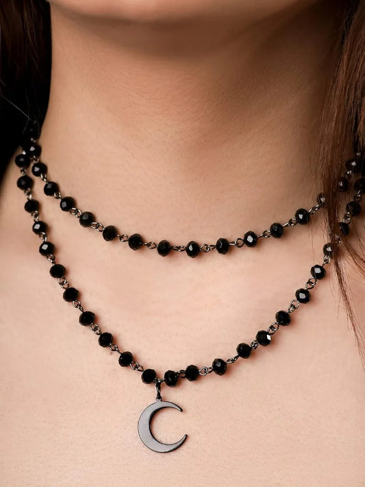 Gothic Layered Black Crescent Moon Choker, Black Moon Halsketten für Frauen Halskette, Goth Schmuck, Weihnachtsgeburtstagsgeschenke So ist Leben