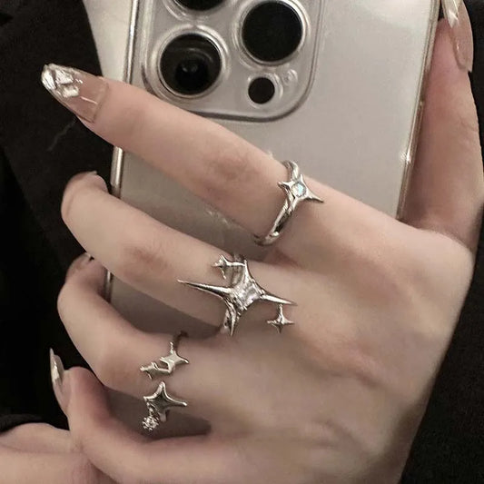 Vintage Unregelmäßige Kreuz Stern Offenen Ring für Frauen Männer Punk Gothic Silber Farbe Einstellbar Paar Ringe Y2K Egirl Schmuck Geschenk So ist Leben