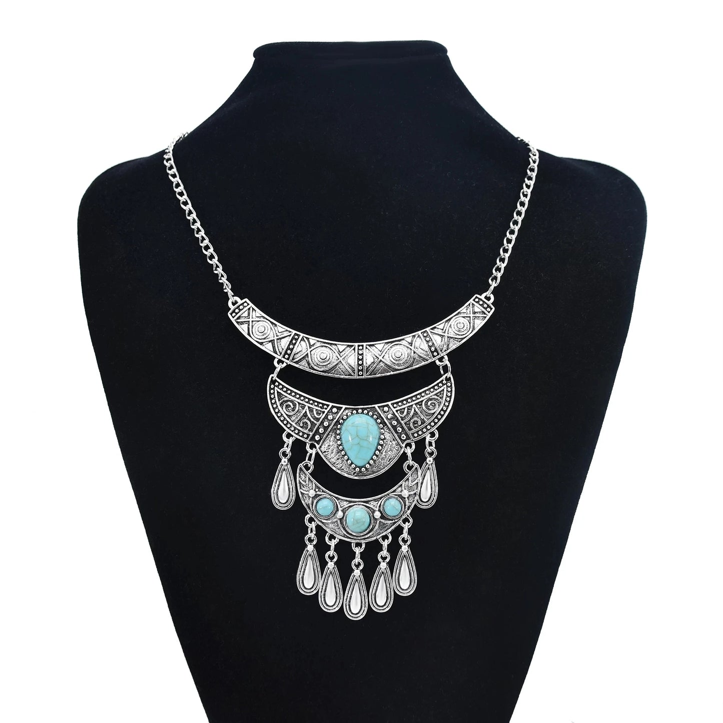 Türkei Bohemian Schwarz Blau Stein Ethnische Münze Quaste Halskette Türkische Gypsy Boho Strand Halsband Lätzchen Indien Halskette für Frauen Party So ist Leben