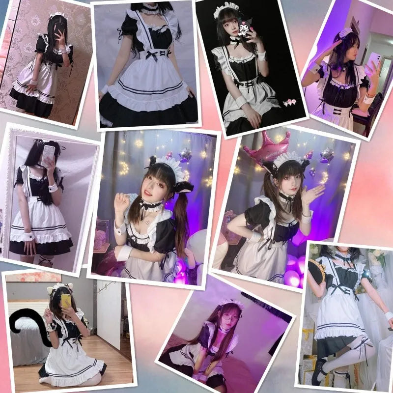 Anime Französisch Maid Schürze Lolita Kostüm Cosplay Kostüm Pelzigen Katze Ohr Handschuhe Socken Halloween Karneval Party So ist Leben