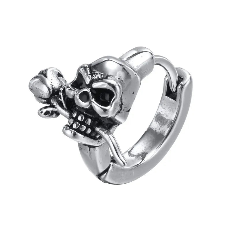 Gothic Schädel Skeleton Huggie Hoop Ohrringe für Männer Punk Rock Silber Farbe Edelstahl Cocktail Party Halloween Schmuck Geschenke So ist Leben