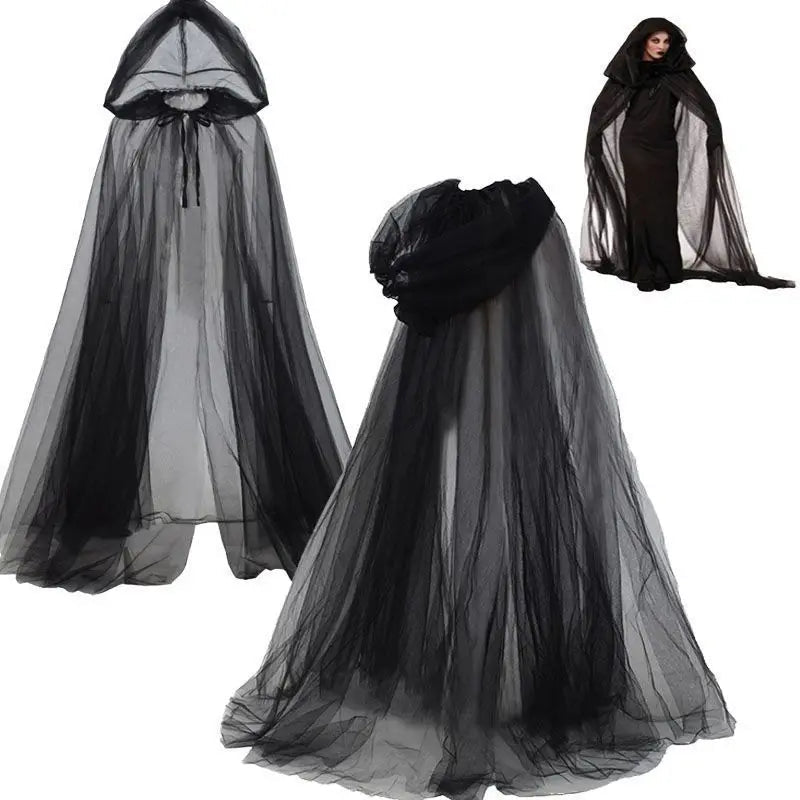 Schwarzer Brautschal Hexe Vampir Cosplay Umhang Halloween Doppelumhang Spiel Party Kostüm Requisiten Urlaub Dress Up So ist Leben