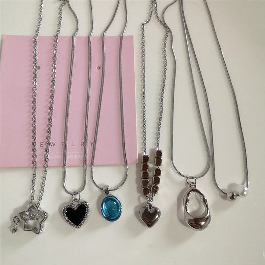 Kpop Mode einfache Stern Herz Wasser tropfen Anhänger Halsreif Schlüsselbein Kette Halskette Hals Schmuck Frauen Männer ästhetisch 2k Accessoires So ist Leben