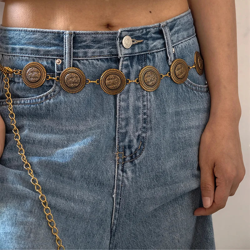 Modischer Metallkettengürtel für Damen, Cowgirl, Western Country, geschnitzter Hut, Kettengürtel, verstellbarer Gürtel für Pullover, Kleider, Jeans So ist Leben