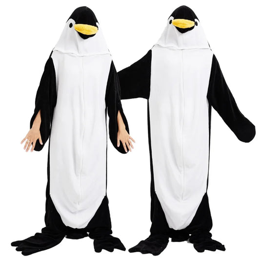 Neue Pinguin Plüsch einteilige Pyjamas Flanell Cartoon einteilige Pyjamas Halloween Tier Leistung Hause Kleidung So ist Leben