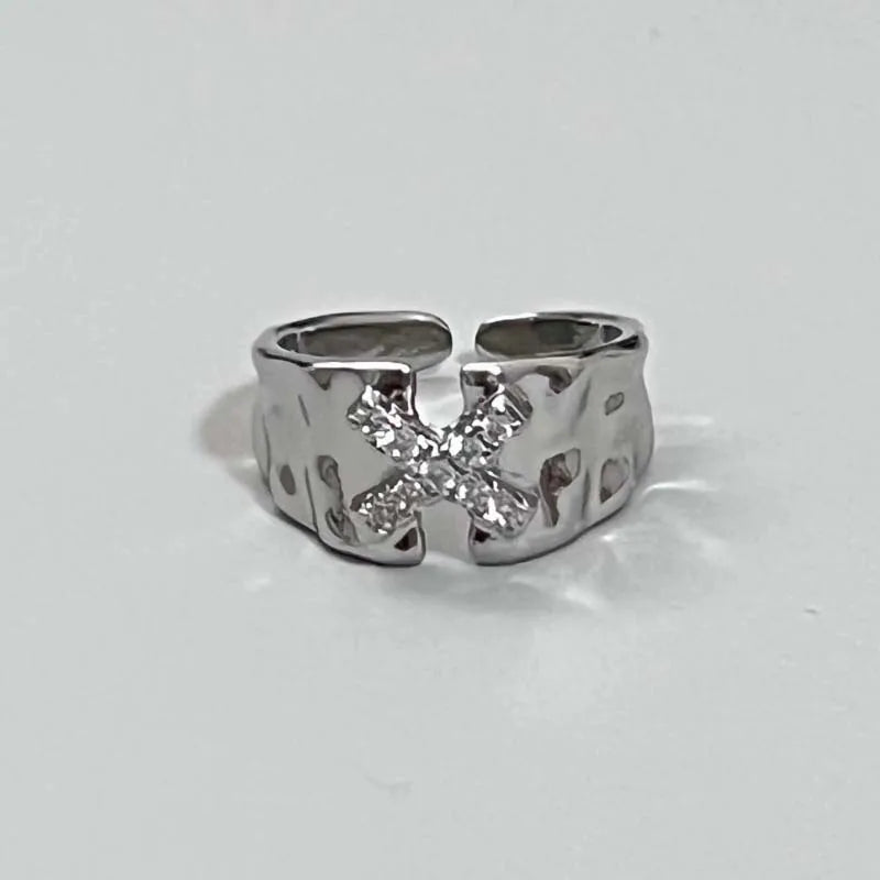 Vintage Unregelmäßige Kreuz Stern Offenen Ring für Frauen Männer Punk Gothic Silber Farbe Einstellbar Paar Ringe Y2K Egirl Schmuck Geschenk So ist Leben