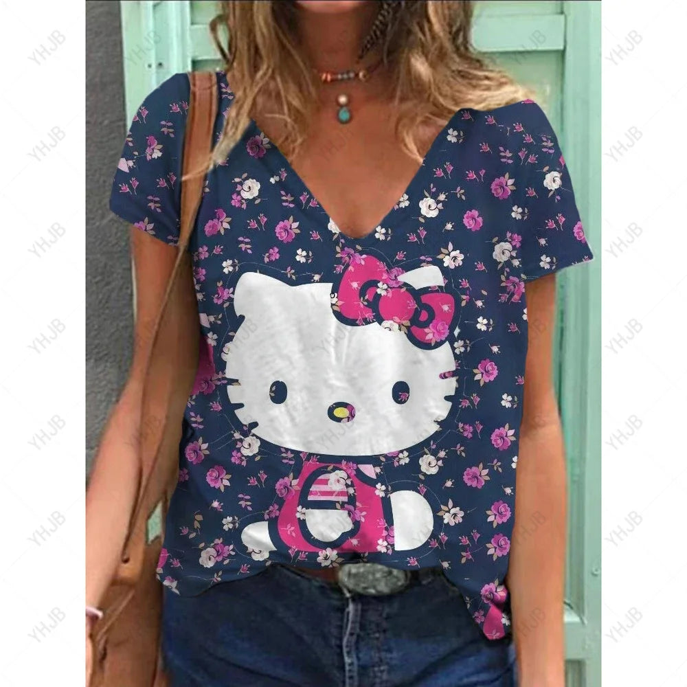 Hello‑Kitty Kurzarm Top mit modernem Comic‑Print