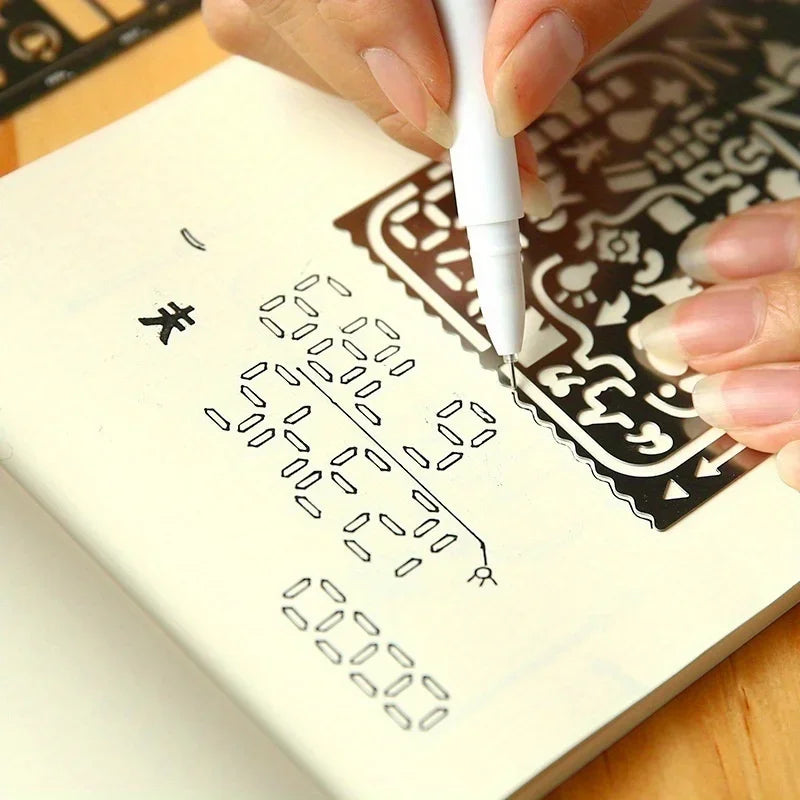 2 teile/satz Vintage Tragbare Edelstahl Schablonen Hohl Lineal Planer Reise Tagebuch Notebook DIY Werkzeug Vorlage Geschenk Schreibwaren So ist Leben