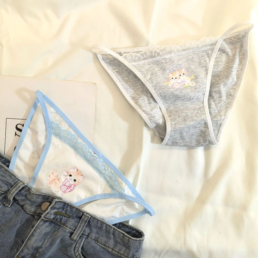 Retro Höschen japanische süße coole Kätzchen Unterwäsche weibliche Y2K Spitze Mädchen Höschen Baumwolle Schritt Damen Dessous Slips Dessous So ist Leben