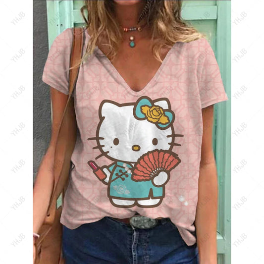 Hello‑Kitty Kurzarm Top mit modernem Comic‑Print