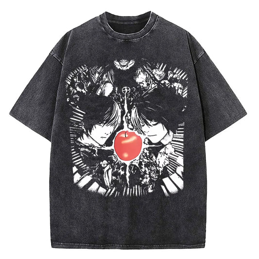 2025Harajuku Vintage Gewaschen Death Note T Hemd Männer Anime Grafik Druck T Shirt Baumwolle Mode Streetwear Unisex Top T So ist Leben