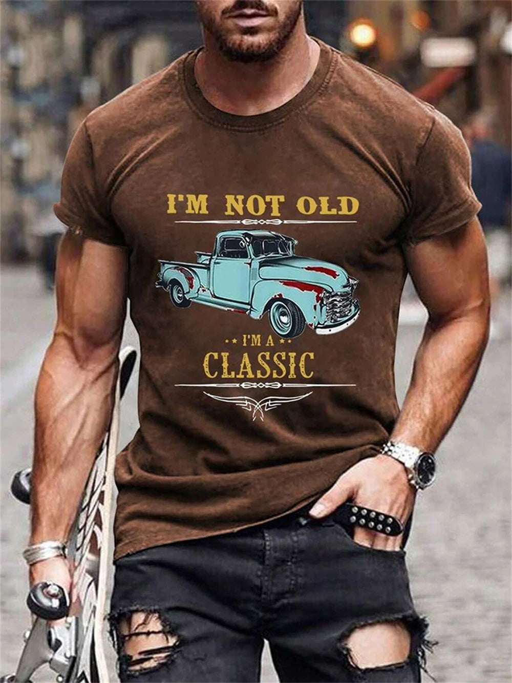 Lässiges T-Shirt aus weichem Stoff mit klassischem Auto-Grafikdruck - So ist Leben