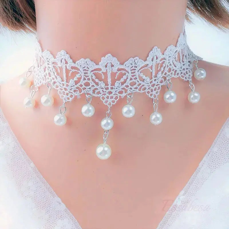 Anhänger weiße Spitzenkragen-Halskette für Frauen und Mädchen, dunkler Loli-Stil, Halloween-Schmuck - So ist Leben