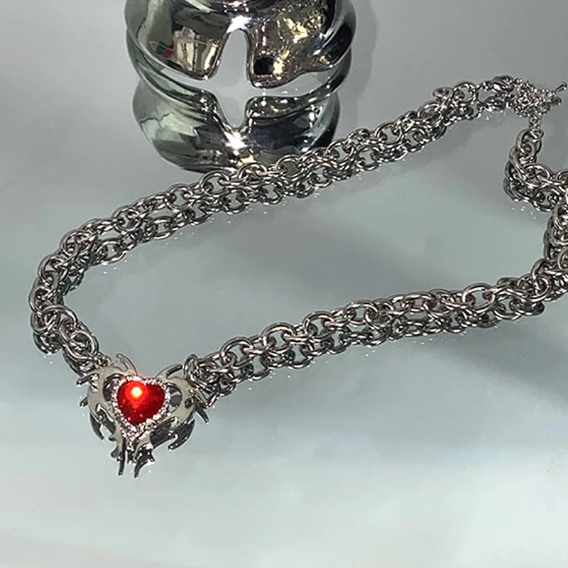 Punk Schmuck Dorn Stern Kristall Herz Halskette Koreanische Mode DIY Goth Anhänger Halskette für Frauen Egirl Zubehör Grunge Rock - So ist Leben