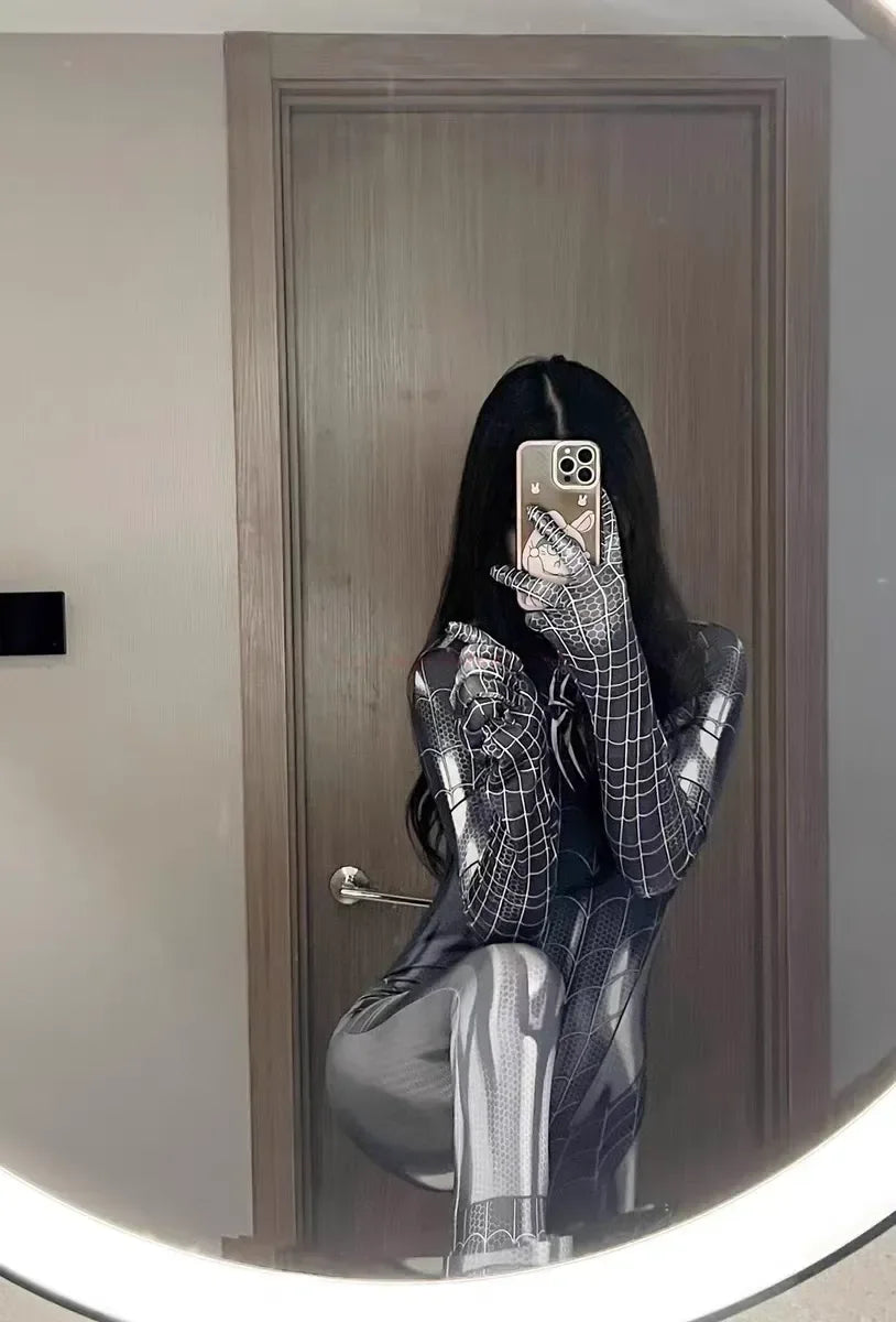 Sexy schwarze Katze Superheld Cosplay Kostüm für Spinne Frauen Halloween Kostüm Weihnachten eng 3D-Druck Jumpuit Bodysuit Mädchen So ist Leben