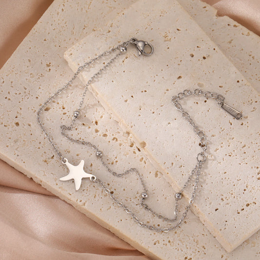 LIKGREAT Edelstahl-Seestern-Fußkettchen für Damen, verstellbare Strand-Fußkette, doppellagiges Sommer-Knöchelarmband, Schmuck, Geschenk So ist Leben