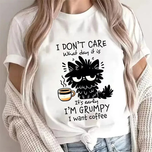 ICH Wollen Kaffee T Shirt Frauen Lustige Katze T-shirt Sommer Kurzarm Y2k Tops Mode Hip Hop Tees Kleidung So ist Leben