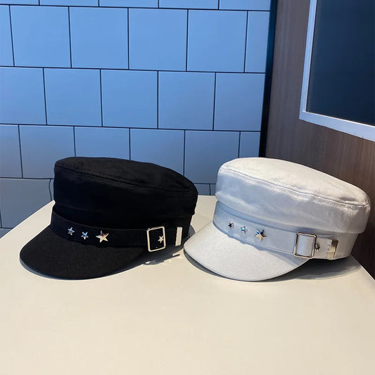 Frauen Baskenmütze Schwarz Stern Hut Frühling und Herbst Winter Britischen Retro Mode Neue Meer Militärischen Stil Koreanische Kappen mutter hüte So ist Leben