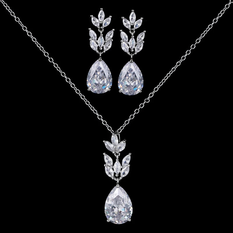 Zwei Größe Neue Design Luxus AAA Zirkon Olivenzweig Ohrringe und Anhänger Schmuck Sets Für Mode Frauen Hochzeit Schmuck Set AS128 So ist Leben