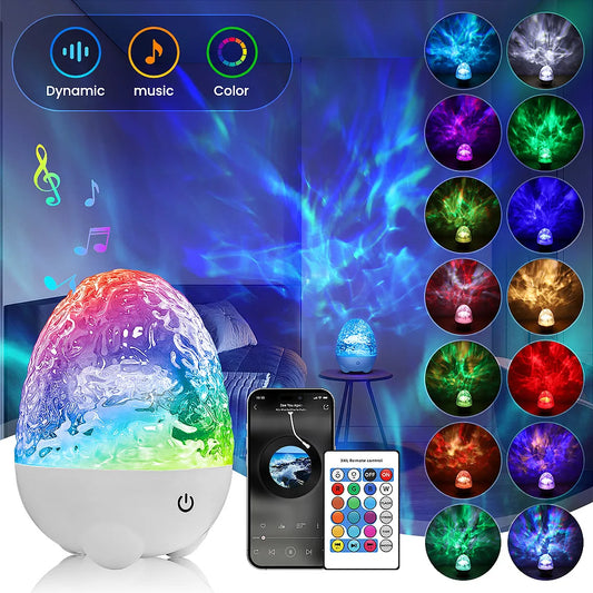 Aurora- oder Ocean Wave-Projektorlampe mit Fernbedienung, Musiklautsprechermodus, RGB-Farbeffekte, wiederaufladbares Licht als Raumgeschenk So ist Leben